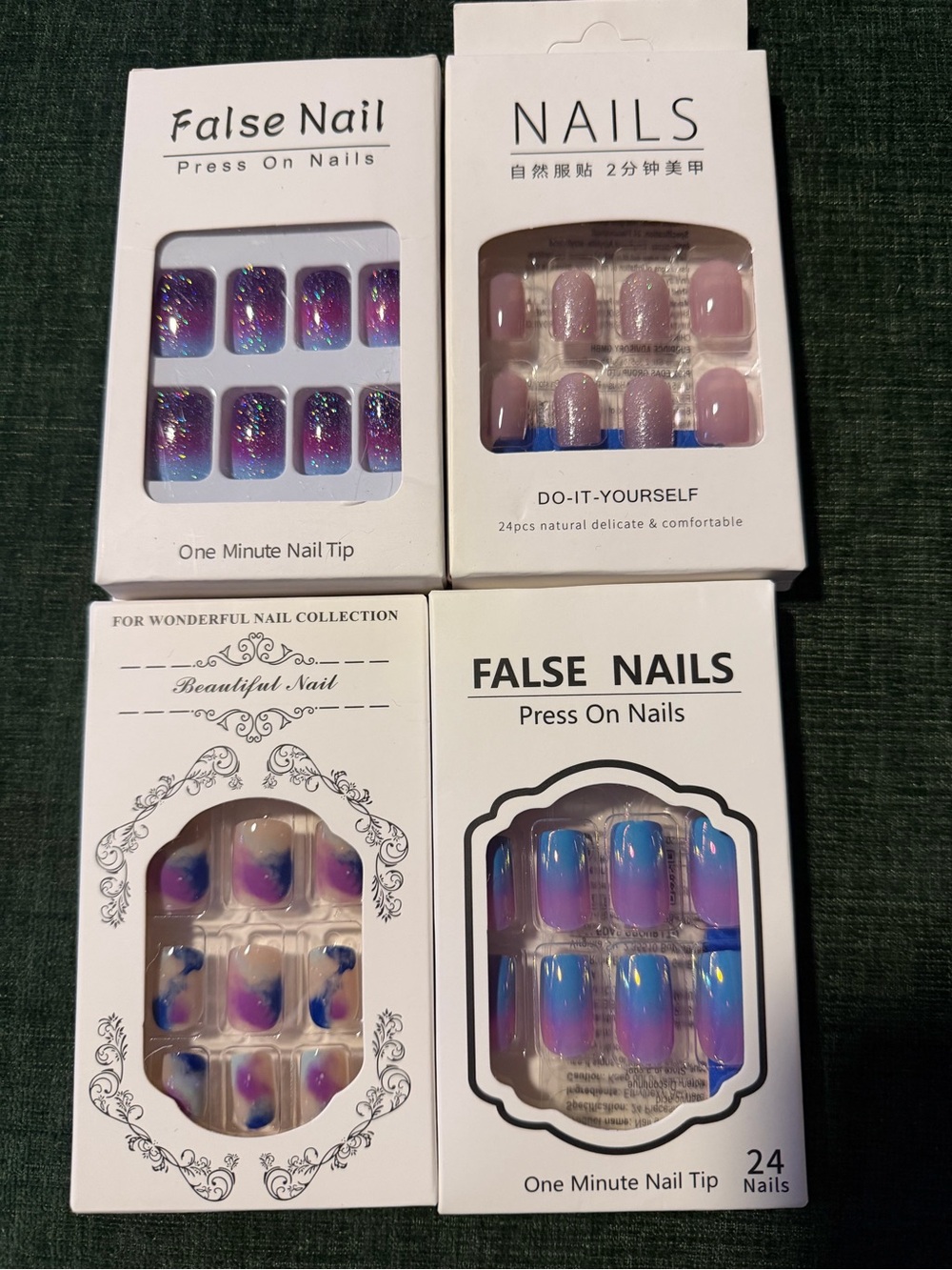 Gradient shades of purple, press on nails new in box, set of 4